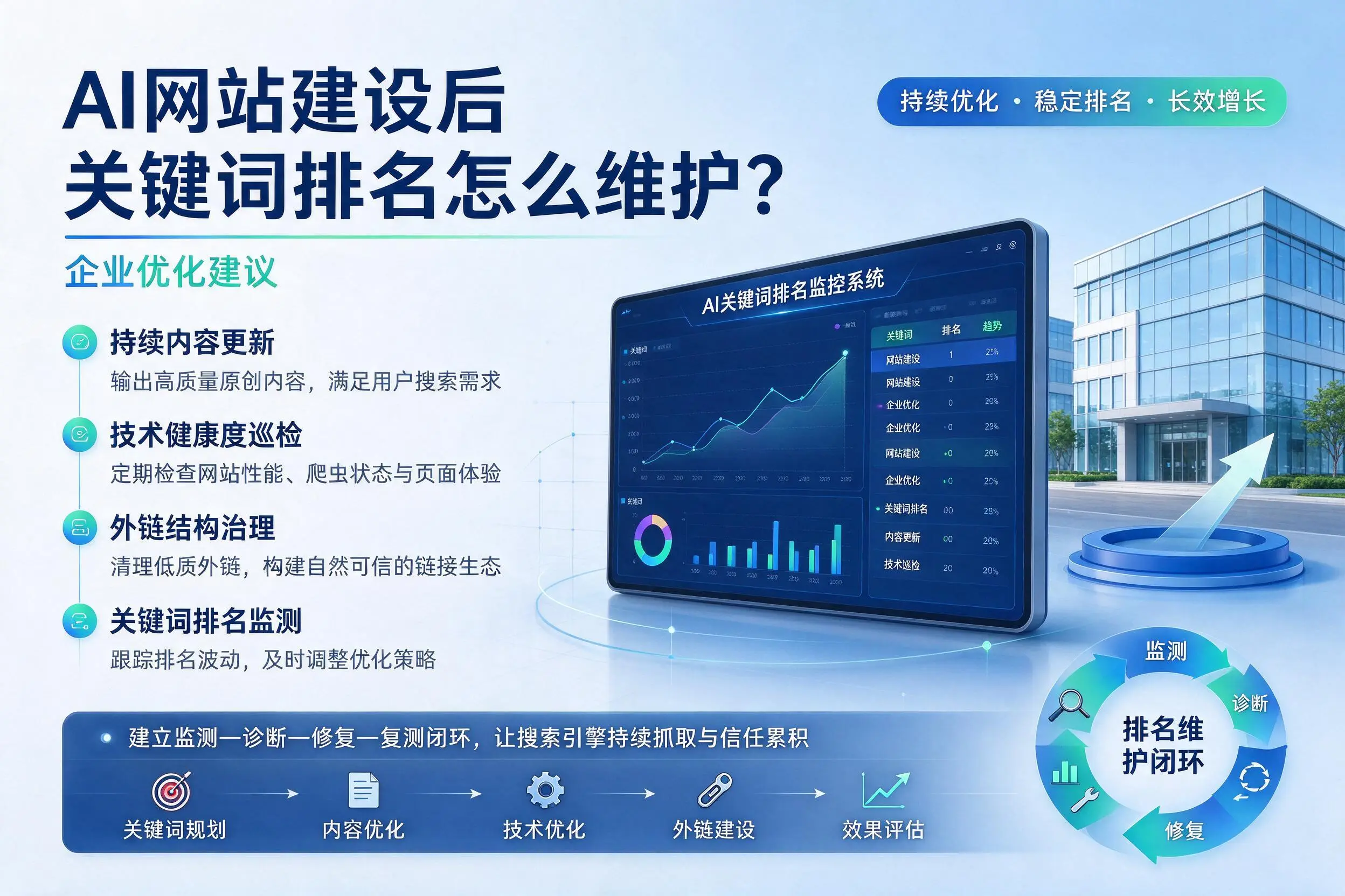 AI网站建设后关键词排名怎么维护？衢州企业优化建议